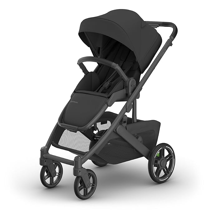 UPPAbaby Cruz V3 Stroller - from Birth + Car Seat Compatible - Full-Size, Reversible Seat - Infant Insert, Bug and Rain Shields Included - Jake (Charcoal/Carbon Frame/Black Leather)-BubblyBeeBaby