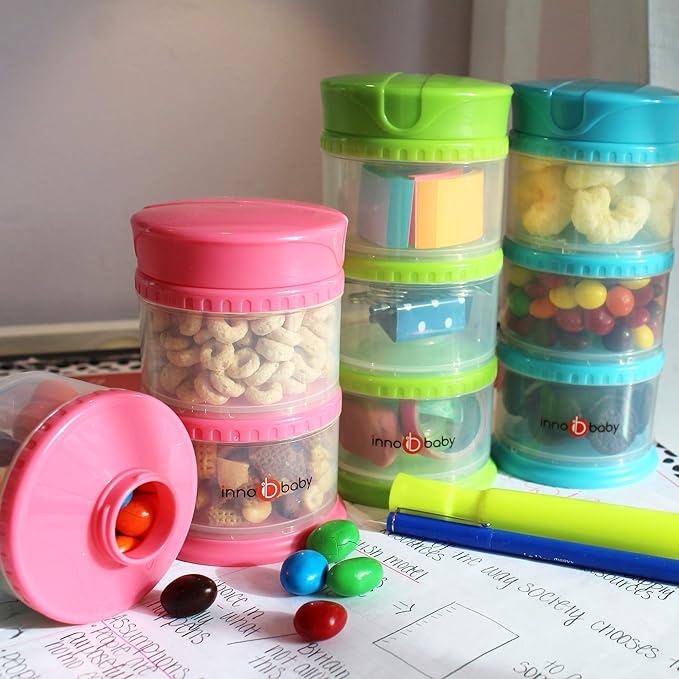 Innobaby Packin' Smart Stackable and Portable Storage System for Formula, Liquid, Baby Snacks and More. 3 Stackable Cups in Blueberry. BPA Free., 12 Ounce-BubblyBeeBaby