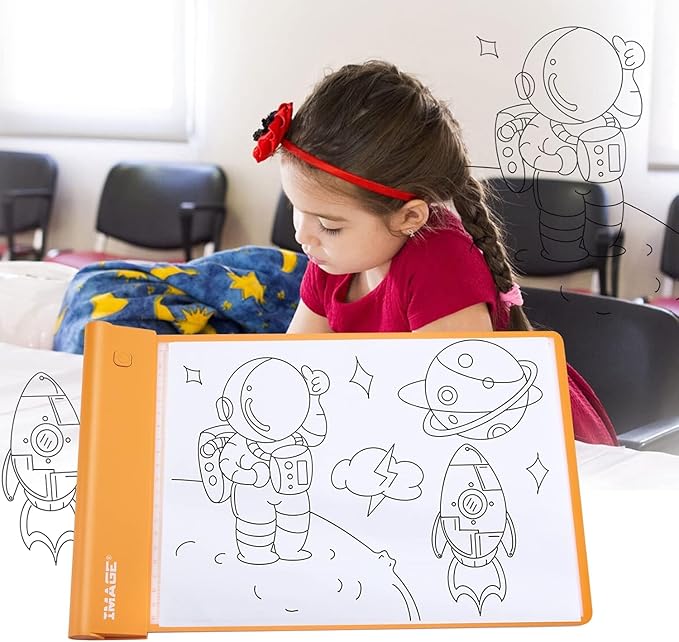 IMAGE Light Up Tracing Pad Orange Drawing Tablet Coloring Board for Kids Children Toy Gift for Girls Boy (Includes 10 Traceable Sheets and Two Clips)-BubblyBeeBaby