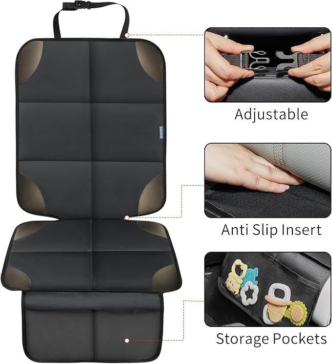 Car Seat Protector for Child Carseat, 2 Pack Protect Car Seats Cover for Baby with Thickest Padding and Non-Slip Padded Backing Mesh Pockets Kids Pets Car Back Seat Protectors(Darkgrey)-BubblyBeeBaby