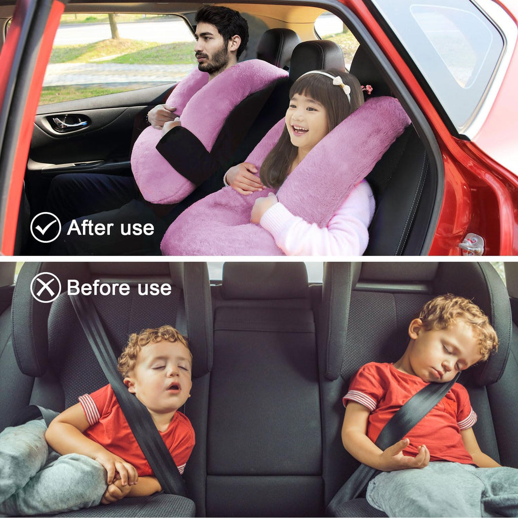 Travel Pillow, Travel Pillow for Kids, Sleeper Hold Pillow Travel, Removable U-Shaped Pillow for Adults and Children to Support Head and Body in The Back Seat of Long Car Trips(Pink Purple)