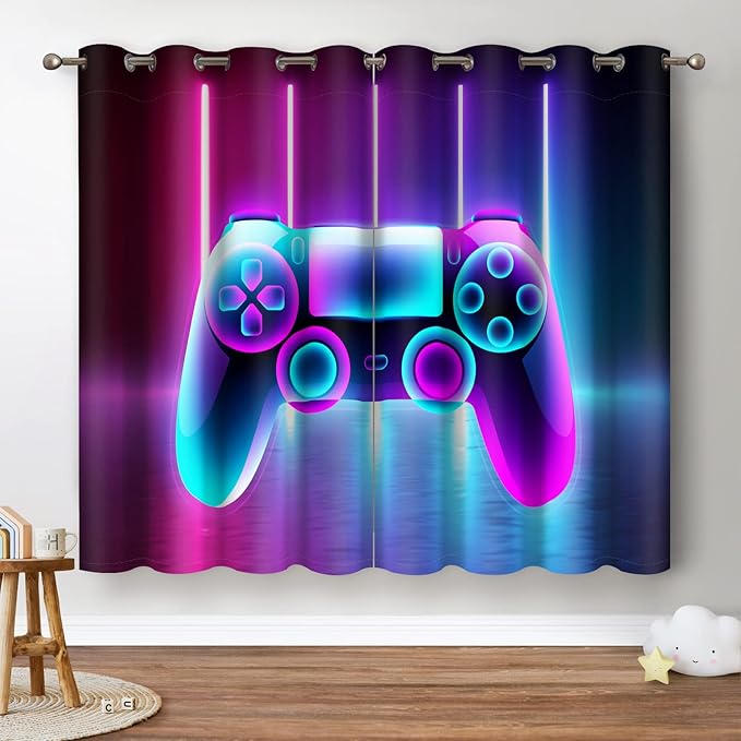 Jekeno Game Controller Blackout Curtains for Boys Bedroom Colorful Gamer Gaming Gamepad Decor for Home Living Room Darkening Grommet Window Drapes 2 Panel Set, 42"x63"-BubblyBeeBaby