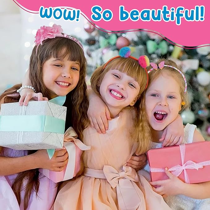 Headband Making Kit for Girls, DIY Hair Accessories Craft Set Make 12+ Fashion Headbands for Kids 5-12, Art Supplies with Ribbons & Charms, 5 Year Old Girl Birthday Gift Ideas, Girls Fashion Gift-BubblyBeeBaby