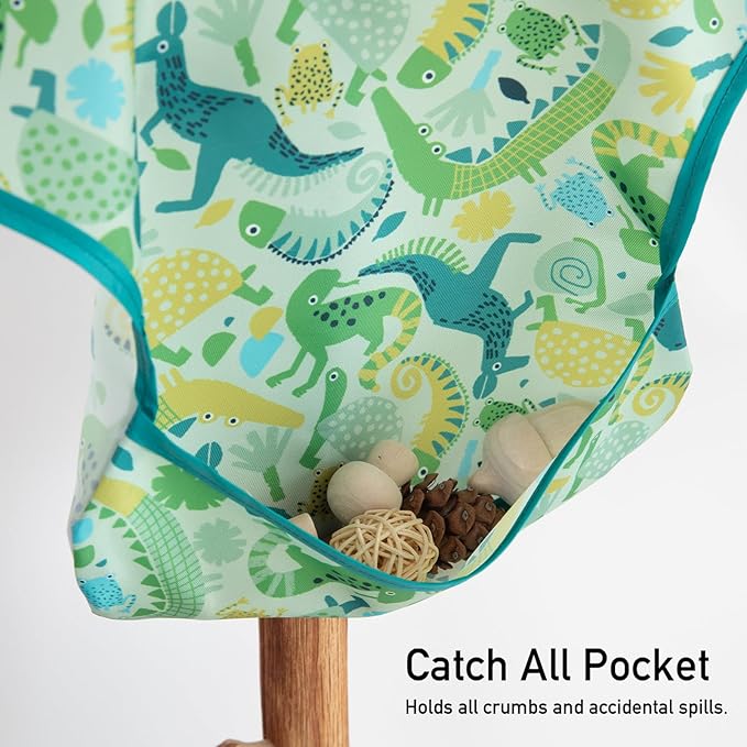 Mess Proof Baby Bib 3 Pack, Waterproof Led Weaning Baby Feeding Bibs with Food Catcher, Travel Feeding Bibs-BubblyBeeBaby