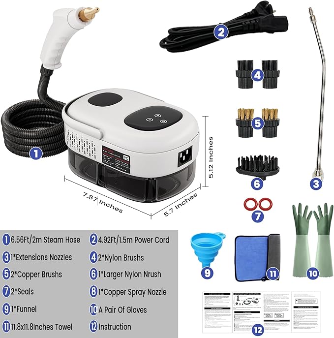 2500W Handheld Steam Cleaner,Portable Car Steamer For Auto Detailing,High-Temperature and Pressure Steam Cleaner For Home, Steam Cleaning Machine for Furniture,Kitchen,Grout,Floor,Tile (6-White)-BubblyBeeBaby