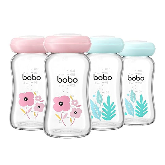 YOHKOH Glass Breast Milk Storage Bottles - 100% Leak-Proof, BPA-Free Breastmilk Storage Containers, Freezer & Dishwasher Safe, Ideal for Nursing Mothers (Multicolor, 5.4oz (Pack of 4))-BubblyBeeBaby