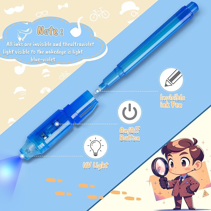 Invisible Ink Pen 24Pcs, Spy Pens with UV Light, Magic Marker, Classroom Prize, Birthday party favors for kids 8-12, Kids Christmas Gift Stocking Stuffers-BubblyBeeBaby