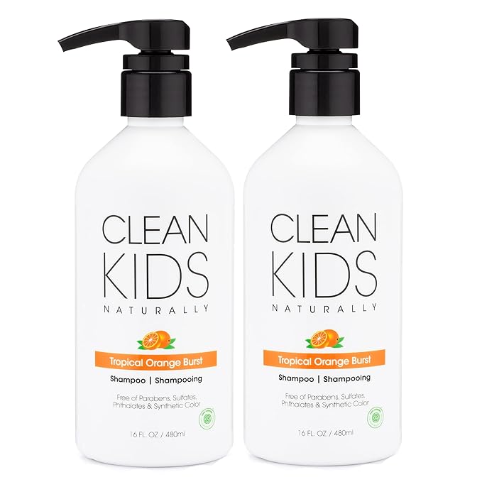 Clean Kids Naturally Tropical Shampoo- EWG Verified, All-Natural, Coconut-free, Gluten-free, Vegan, and Cruelty-free, Paraben-Free (2 Bottles, Orange Burst)-BubblyBeeBaby