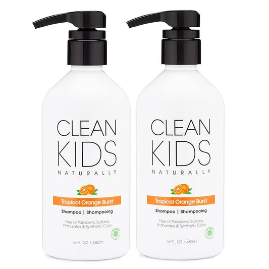 Clean Kids Naturally Tropical Shampoo- EWG Verified, All-Natural, Coconut-free, Gluten-free, Vegan, and Cruelty-free, Paraben-Free (2 Bottles, Orange Burst)-BubblyBeeBaby