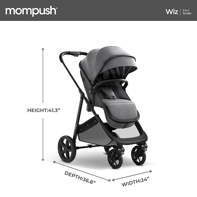Mompush Wiz 2 in 1 Baby Stroller with Bassinet Mode, Convertible Infant Stroller for Newborn and Toddler with Reversible Seat and Large UPF 50+ Canopy-BubblyBeeBaby