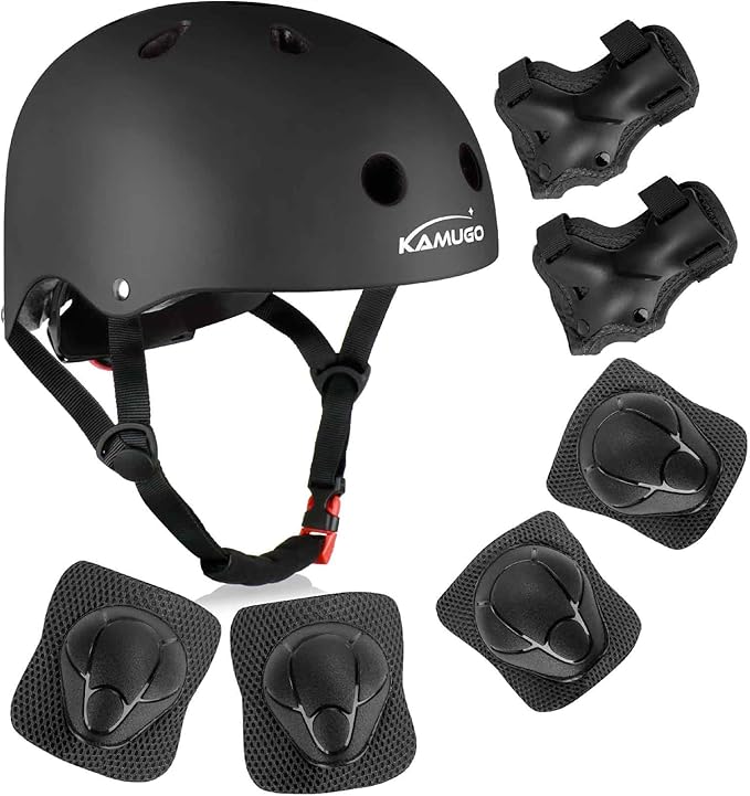 KAMUGO Kids Bike Helmet, Toddler Helmet for Ages 2-8 Boys Girls with Sports Protective Gear Set Knee Elbow Wrist Pads for Skateboard Cycling Scooter Rollerblading-BubblyBeeBaby