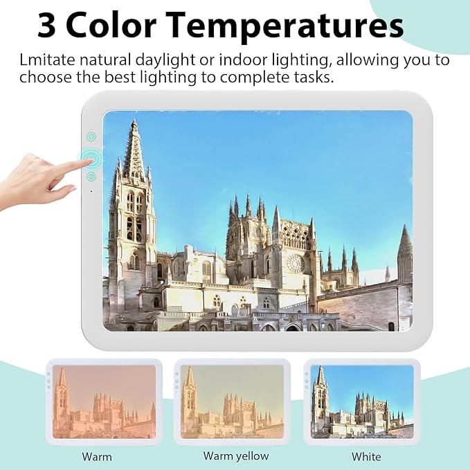 HIUKCOLED Wireless Battery Powered A3 Light Pad, 3 Colors Stepless Dimmable and 6 Levels Brightness Light Board, Rechargeable LED Light Tracing Box for Diamond Painting,Cricut Weeding Vinyl Tools-BubblyBeeBaby