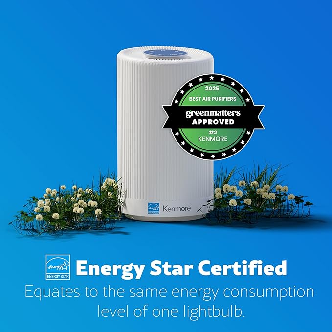 Kenmore PM1005 Air Purifier with H13 True HEPA Filter, Covers Up to 850 Sq.Foot, 25db SilentClean 3-Stage HEPA Filtration System for Office & Bedroom-BubblyBeeBaby
