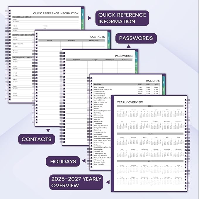 2026 Monthly Planner - JUL 2025 - DEC 2026 Planner, Planner with Colorful Tabs, 2025-2026 Calendar Planner for Daily Organizing - Waterproof Cover (8" x10", Monthly Pages & Notes, Purple)-BubblyBeeBaby