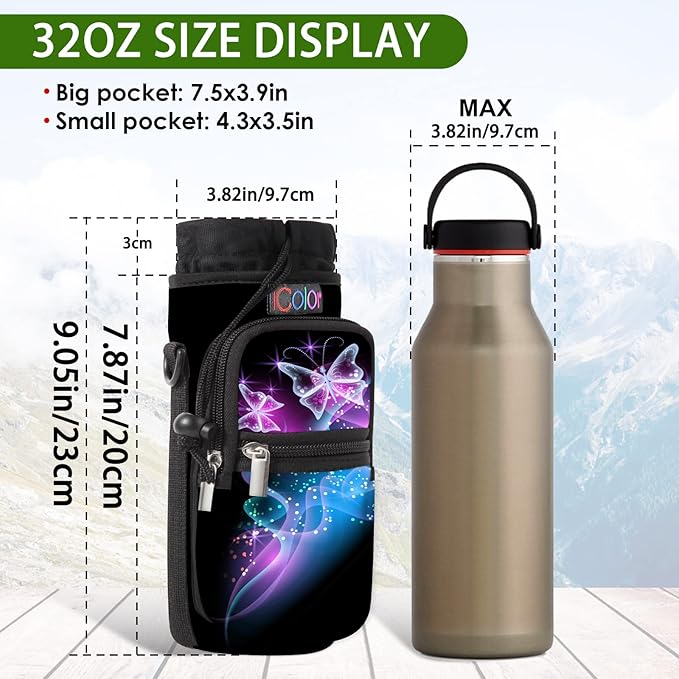icolor Water Bottle Carrier Bag with Strap 25/32/40 oz Crossbody Bottle Holder with Phone Pocket Sling Sleeve Insulated Neoprene Water Bottle Pouch for Walking Travelling-BubblyBeeBaby