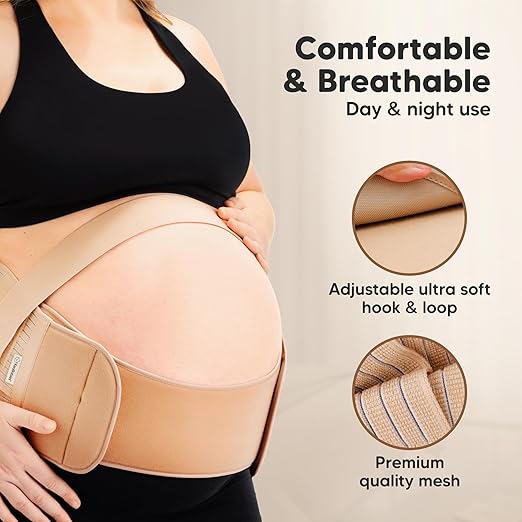 2-in-1 Maternity Belly Bands for Pregnant Women - Easy to Use Pregnancy Belly Support Band for Back, Pelvic, Hip, Adjustable Maternity Belt Support, Comfortable & Soft (Classic Ivory, One Size)-BubblyBeeBaby