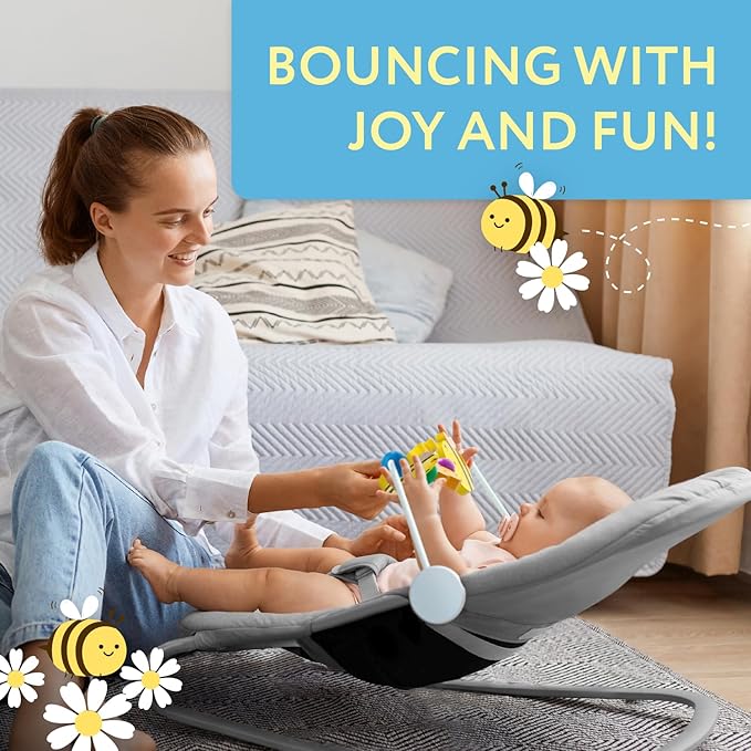 IMPRESA Wooden Baby Arch Toy Attachment Compatible with Baby Bjorn Bouncer - Medium Honey Bee - Bouncer Attachment Bar with Spinning Bee Toys - Stimulates Motor Skills & Hand-Eye Coordination-BubblyBeeBaby