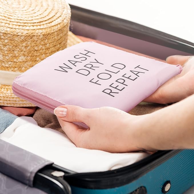 2 Pcs Travel Laundry Bag Washable Dirty Clothes Bag with Drawstring and Zipper for Suitcase, 22 x 18 Inch (Pink,Classic)-BubblyBeeBaby