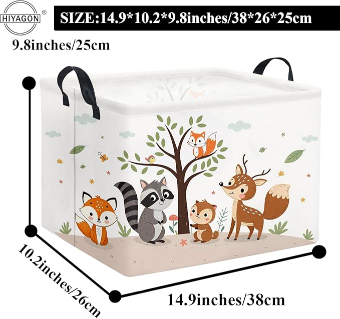 HIYAGON Rectangular Woodland Animal Basket Kids Baby Storage Basket Storage Bin Organizer Box Animal Room Decor(Spring Animal)-BubblyBeeBaby