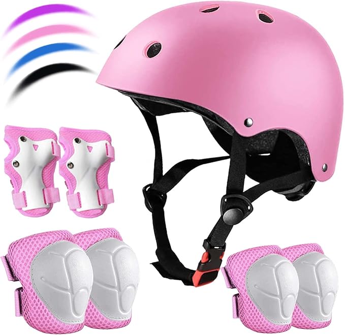 Kids Bike Helmet Set Adjustable for Children, Boys, Girls and Teenagers Aged 3-8 Years Includes Elbow, Knee, Wrist Guards Children's Helmet Protection Set for Bikes SkateboardsRollerskates-BubblyBeeBaby