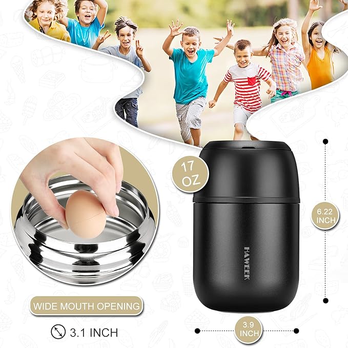 Insulated Food Container 17 oz Soup Thermo for Hot Food Kids Adults, Stainless Steel Vacuum Lunch Box with Folding Spoon, Adult Kids Thermo Portable with Handle for School, Office, Outdoor-BubblyBeeBaby