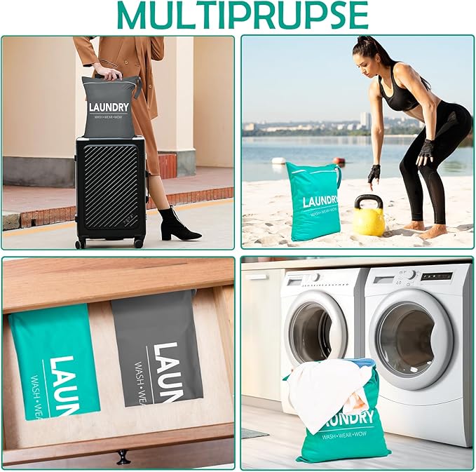 2 Pcs Large Travel Laundry Bag Waterproof Wet Dry Bag Washable Dirty Clothes Bag for Gym Clothes Laundry Wet Clothes Swimming Yoga-BubblyBeeBaby