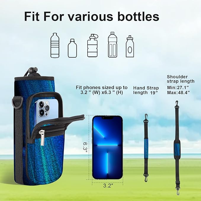 25/32/40/64oz Water Bottle Bag Holder Carrier-Insulated Crossbody Sling Case Sleeve with Strap & Pockets for Men Women Gym Cycling Travel Walking Hiking Camping-BubblyBeeBaby