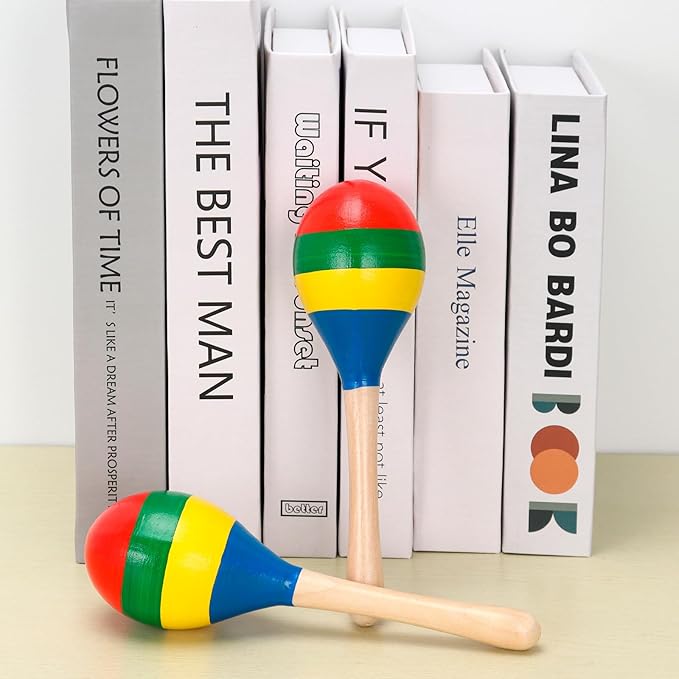 2 Pcs Maracas, Hand Percussion Rattles for Kids, Wooden Rumba Shaker Hand Musical Instruments with Clear Rhythm for Kids Adults Playing (Colorful)-BubblyBeeBaby