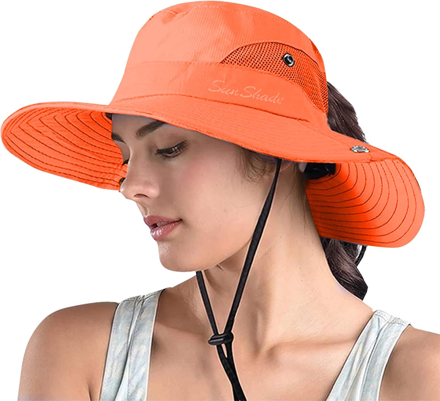 ZOORON Women's Ponytail Safari Sun Hat,Wide Brim UV Protection Outdoor Bucket Hat,Foldable Beach Summer Fishing Hat