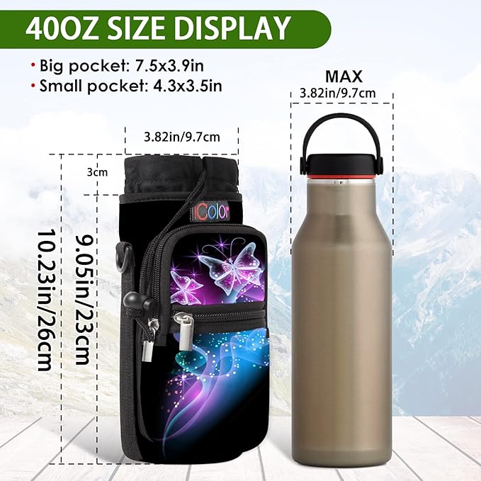 icolor Water Bottle Carrier Bag with Strap 25/32/40 oz Crossbody Bottle Holder with Phone Pocket Sling Sleeve Insulated Neoprene Water Bottle Pouch for Walking Travelling-BubblyBeeBaby