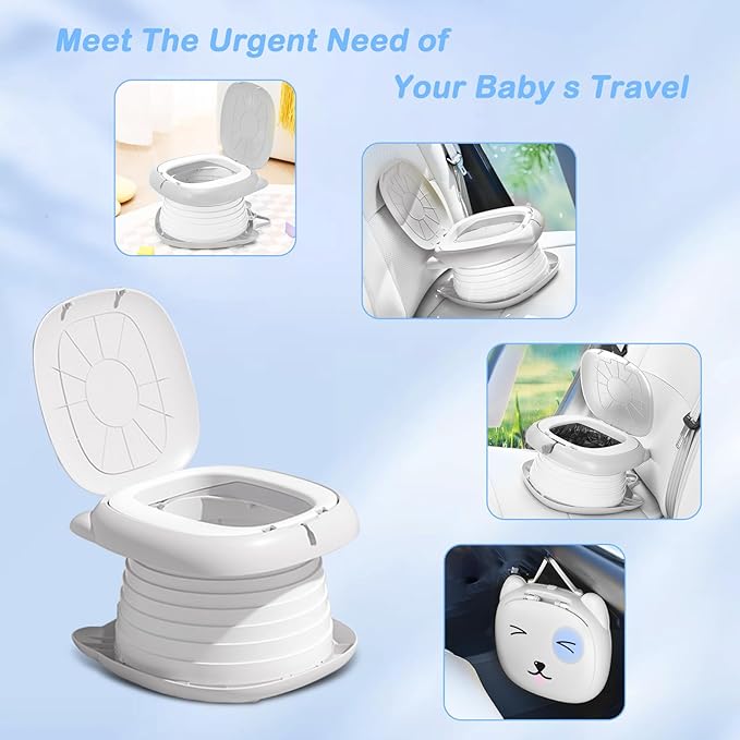 2025 Upgraded Portable Potty Training, Travel Potty for Toddler, portable toilet for kids Foldable, Apply to Seat Emergency Toilet for Camping, Outdoor,Car, Indoor(white Gray)-BubblyBeeBaby