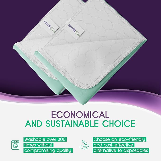 Incontinence Bed Pads - Reusable Waterproof Underpad Chair, Sofa and Mattress Protectors - Highly Absorbent, Machine Washable - for Children, Pets and Seniors (34x52 (Pack of 2), Green)-BubblyBeeBaby