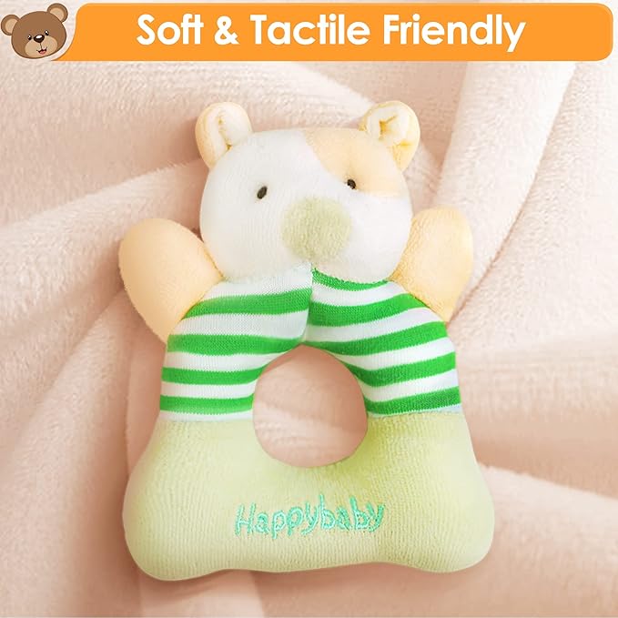 iPlay, iLearn Baby Toys 3 6 12 Month Newborn Gift, Infant Soft Jungle Stuffed Animal Rattle Plush Barn, First Birthday Basket Shower Stuffer, Boy Girl Sensory Hand Development Toy 2 4 7 9M 1 Yr-Jungle-BubblyBeeBaby