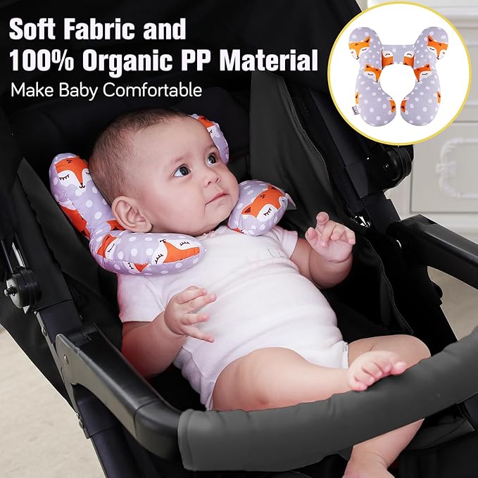KAKIBLIN Baby Travel Pillow,Baby Neck Pillows for Car Seat,Upgraded Baby Head Pillow,Toddler Head and Neck Baby Support Pillow for Car Seat, Pushchair,Travel (Gray Fox)-BubblyBeeBaby