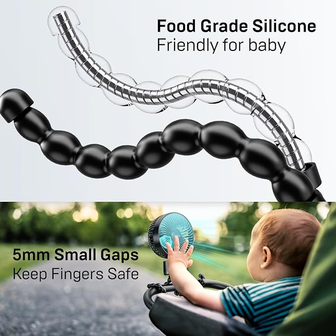 20000mAh Portable Stroller Fan, 120° Auto Oscillation, 3-IN-1 with Power Bank LED Light Detachable Flexible Tripod Rechargeable Battery Powered Clip On Fans Desk for Baby Crib Car Seat Travel-BubblyBeeBaby