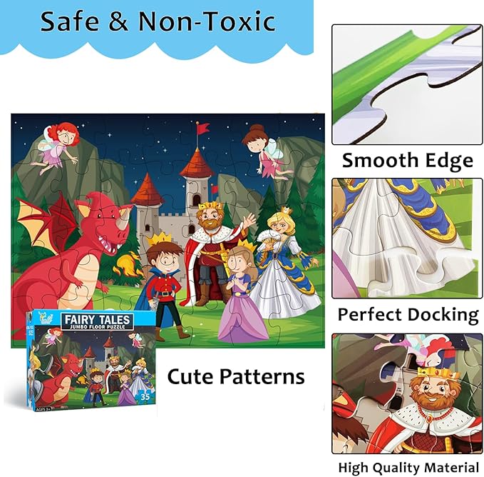 Jumbo Fairy Tales Floor Puzzle for Kids, Large Jigsaw Puzzles 35 Piece for Kids Ages 3-5,Preschool Learning & Education Toys, Gifts for 4-8 Year Old Boys and Girls (Kingdom Story)-BubblyBeeBaby