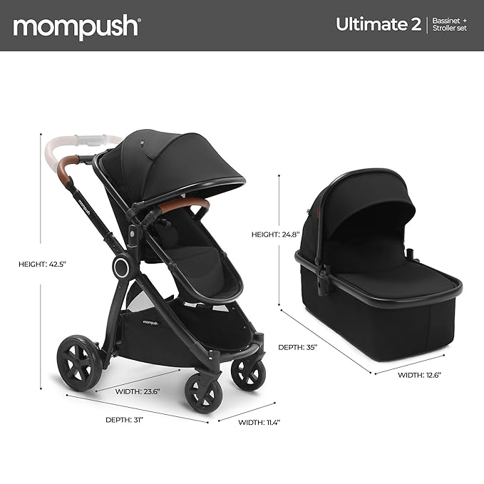 Mompush Ultimate 2 Baby Stroller for Infant and Toddler with Newborn Mode and Reversible Seat, All-Terrain Stroller with All-Wheel Suspension, Includes Car Seat Adapter and Large Storage Basket-BubblyBeeBaby