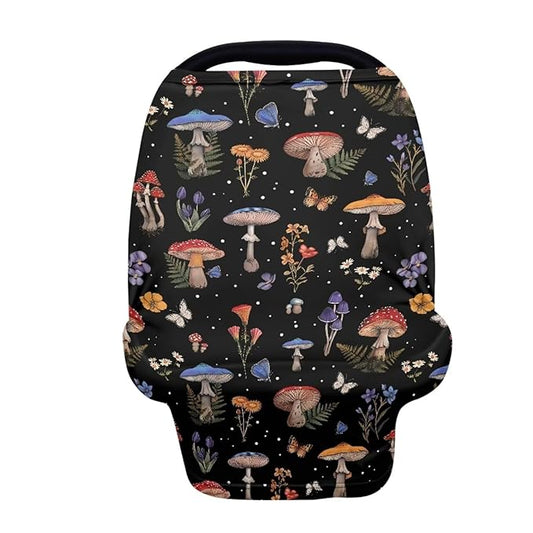 Binienty Mushrooms Car Seat Cover Canopies,Cottagecore Mushroom Nursing Cover for Mom Stretchy Infants Stroller Cover/High Chair/Breastfeeding Cover-BubblyBeeBaby