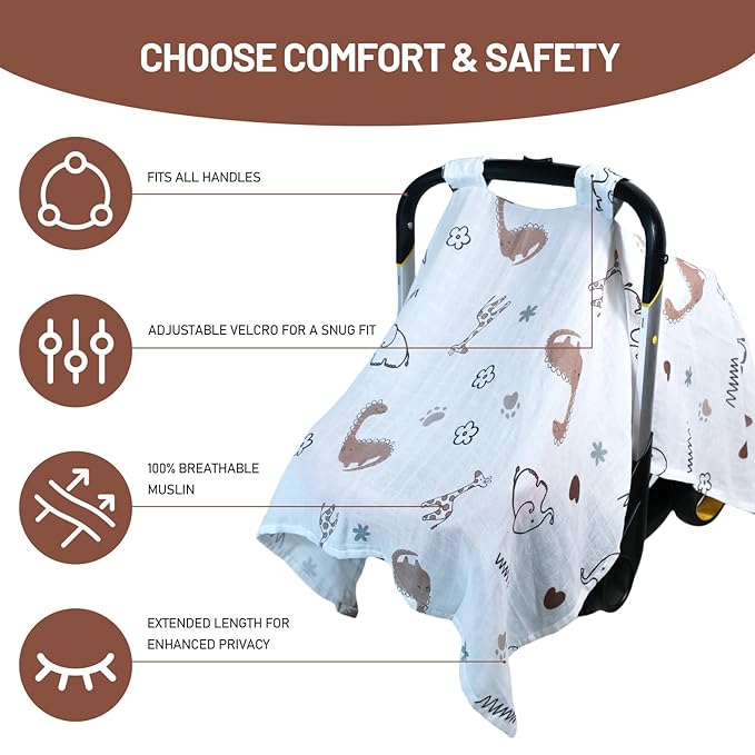 80S Muslin Car Seat Cover for Babies - Soft & Breathable Infant Carrier Canopy, Lightweight Sunshade for Summer, Universal Fit for Baby Boys & Girls-BubblyBeeBaby