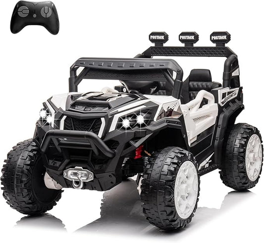 24V Ride On Car for Kids, 4x4 Kids Electric Car with Remote Control Off Road, Children Car with Bluetooth 3 Speeds LED Lights Storage Trunk,White-BubblyBeeBaby