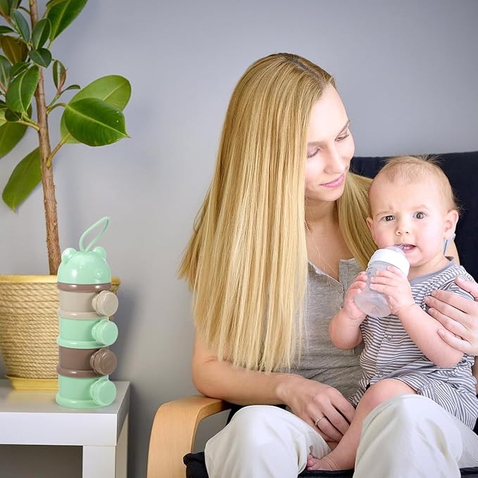 IMIKEYA Stackable Formula Dispenser - 4-Layer Milk Powder Container for Travel Light Green-BubblyBeeBaby