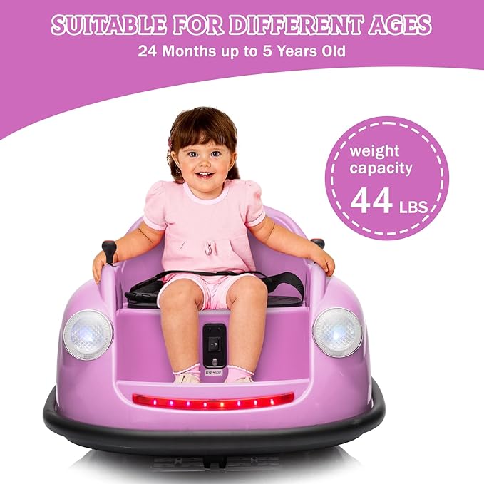 12V Bumper Car for Toddlers, Electric Toy Ride on Battery Car with Kids W/Parent Remote Control, 2-Speed, 360 Degree Spin, Music & LED Lights for Kids, Purple-BubblyBeeBaby