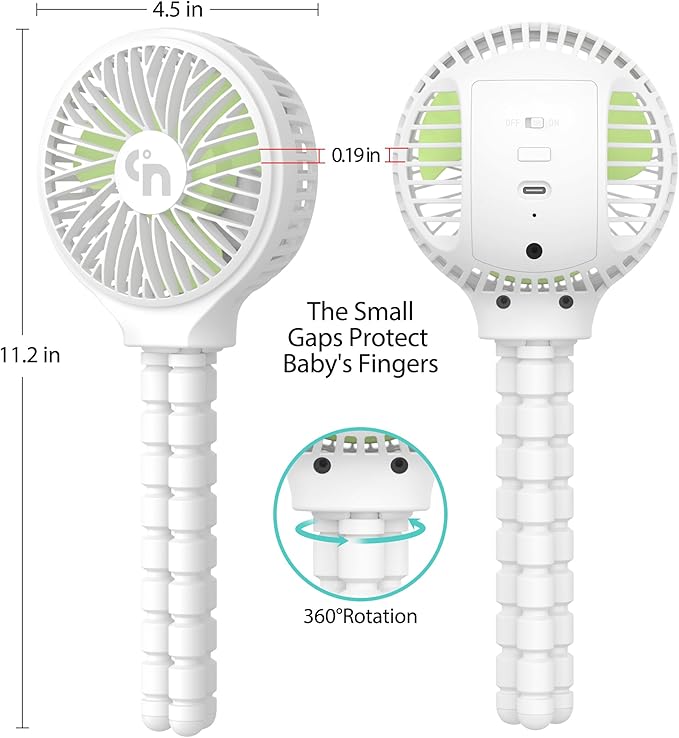 HomeLifairy Portable Stroller Fan, USB or Rechargeable Battery Operated with 3 Speeds and 360°Rotate, Cooling Clip On for Baby Crib Travel Car Seat White-BubblyBeeBaby