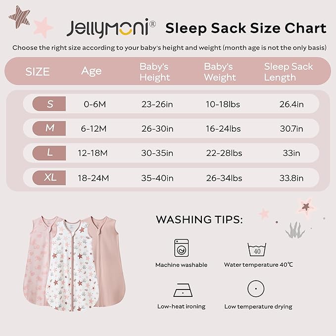 JELLYMONI Baby Sleep Sack 0-6 Months 0.5 Tog Wearable Blanket for Baby, 100% Cotton 3 Pack Infant Toddler Sleeping Sack Lightweight Soft 2-Way Zipper Sleepsack-BubblyBeeBaby