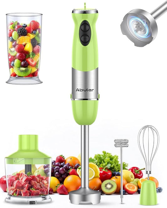 Immersion Blender Handheld 1000W 5 in 1 Corded Stick Hand Blender Kitchen with 12 Speed, BPA-Free, Mixing Beaker, Chopper, Whisk, Milk Frother, Perfect Emulsifier for Soup, Baby Food, Sauce, Puree-BubblyBeeBaby