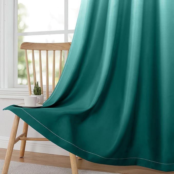 HOMEIDEAS Teal Ombre Blackout Curtains 52 X 96 Inch Length Gradient Room Darkening Thermal Insulated Energy Saving Grommet 2 Panels Window Drapes for Living Room, Bedroom-BubblyBeeBaby