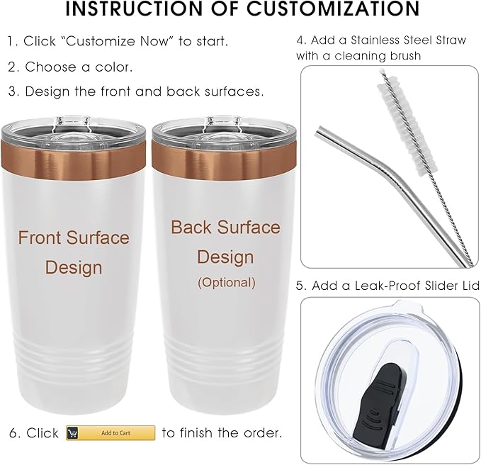 iProductsUS Personalized Gift For Women Mother's Day & Cruises - 20oz, Custom Tumbler w/Spill Proof Lid - Insulated Travel Coffee Mug - Stainless Steel Double Wall Coffee Tumbler, Cup (Rose Gold)-BubblyBeeBaby