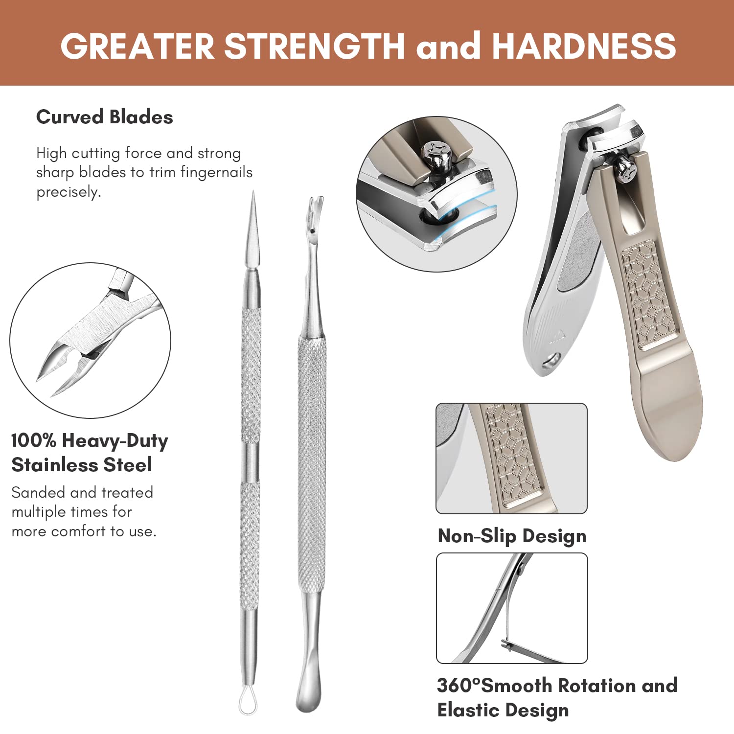 FAMILIFE Manicure Set, Nail Clippers Pedicure Tool, 8 pcs Stainless Steel Manicure Kit Professional Grooming Tool, Nail Kit with Portable Brown Leather Travel Case Luxury Gifts for Men