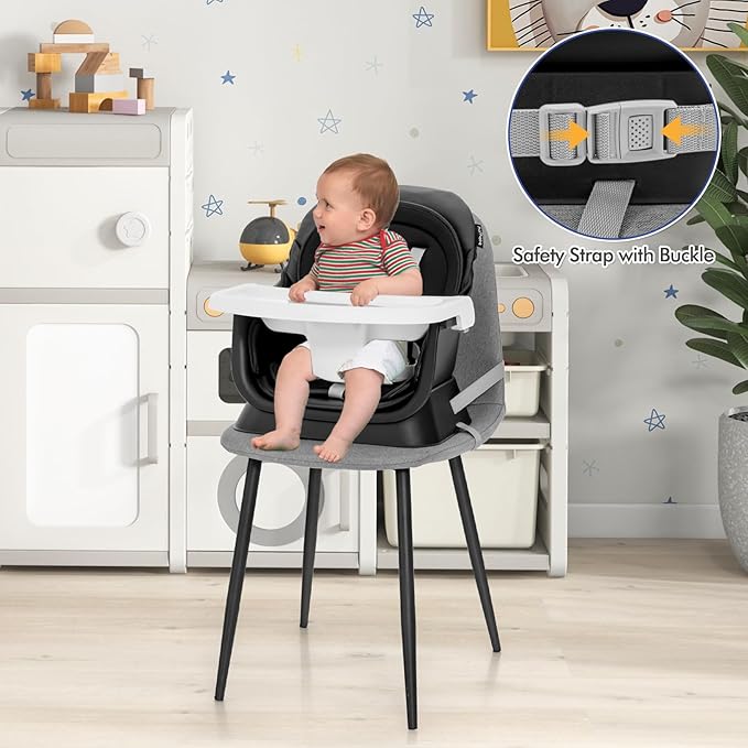HONEY JOY 8 in 1 Baby High Chair, Convertible Highchair for Babies and Toddlers/Table and Chair Set/Building Block Table/Booster Seat/Stool/Toddler Chair with Safety Harness (Black)-BubblyBeeBaby