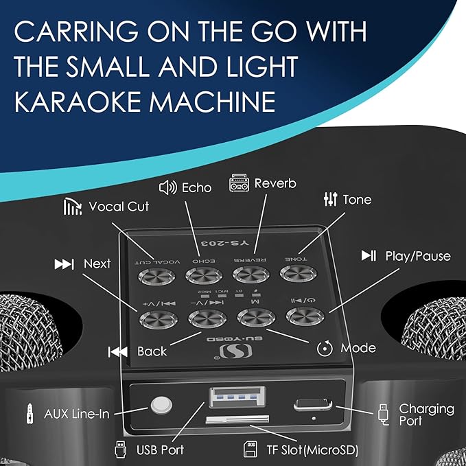 Karaoke Machine for Adults and Kids, Portable Bluetooth Karaoke Speaker with 2 Wireless Microphones for TV, Singing Karaoke for Home Party, Great Gifts for Boys and Girls-BubblyBeeBaby